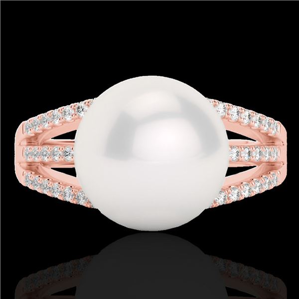 0.30 ctw Micro Pave VS/SI Diamond & Pearl Designer Ring 14k Rose Gold - REF-39H3R