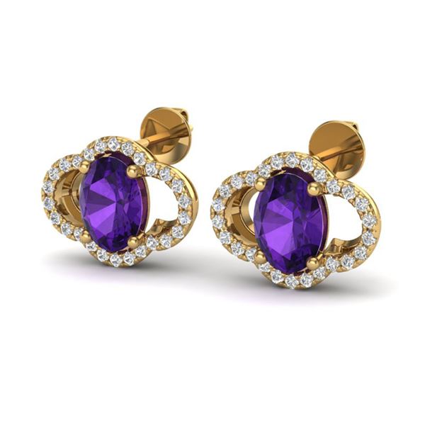 4 ctw Amethyst & Micro Pave VS/SI Diamond Earrings 10k Yellow Gold - REF-45R3K