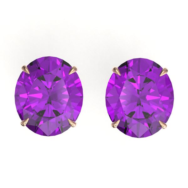 18 ctw Amethyst Designer Solitaire Stud Earrings 14k Rose Gold - REF-42M6G