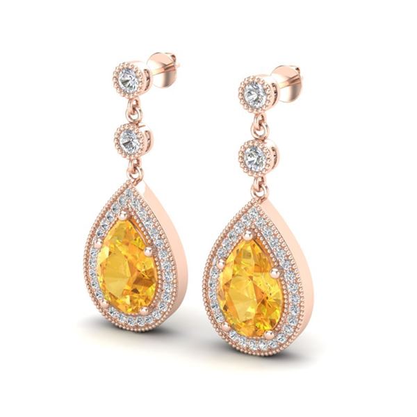 4.50 ctw Citrine & Micro VS/SI Diamond Earrings Designer 14k Rose Gold - REF-47G9W