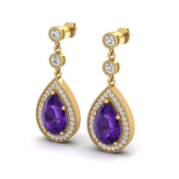 4.50 ctw Amethyst & Micro Pave VS/SI Diamond Earrings 18k Yellow Gold - REF-52F3M