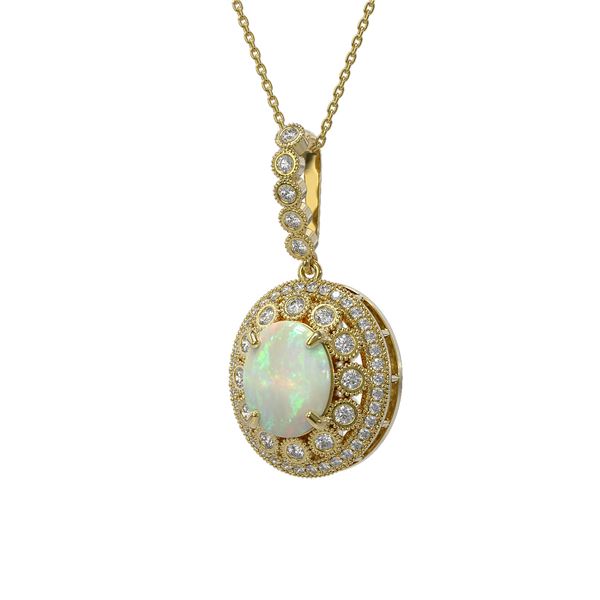5.13 ctw Certified Opal & Diamond Victorian Necklace 14K Yellow Gold - REF-182A2N