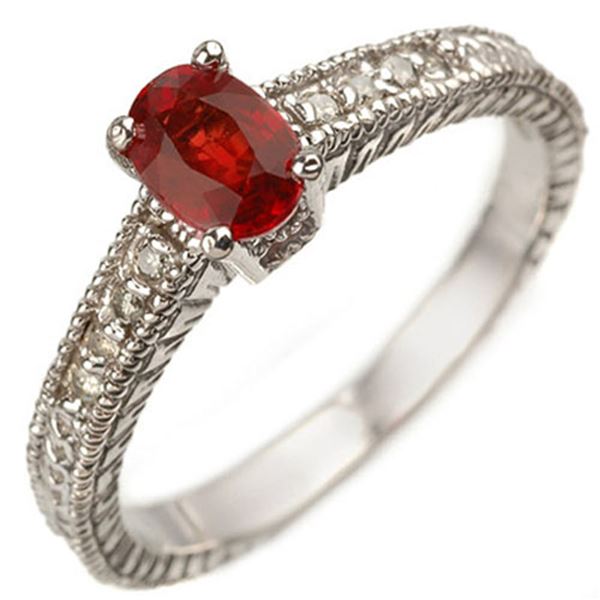 0.86 ctw Red Sapphire & Diamond Ring 10k White Gold - REF-25W9H