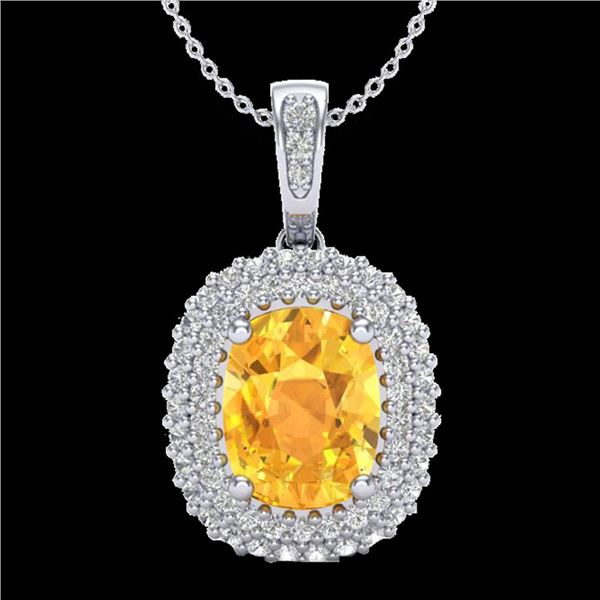 3 ctw Citrine & Micro Pave VS/SI Diamond Necklace 14k White Gold - REF-50G8W