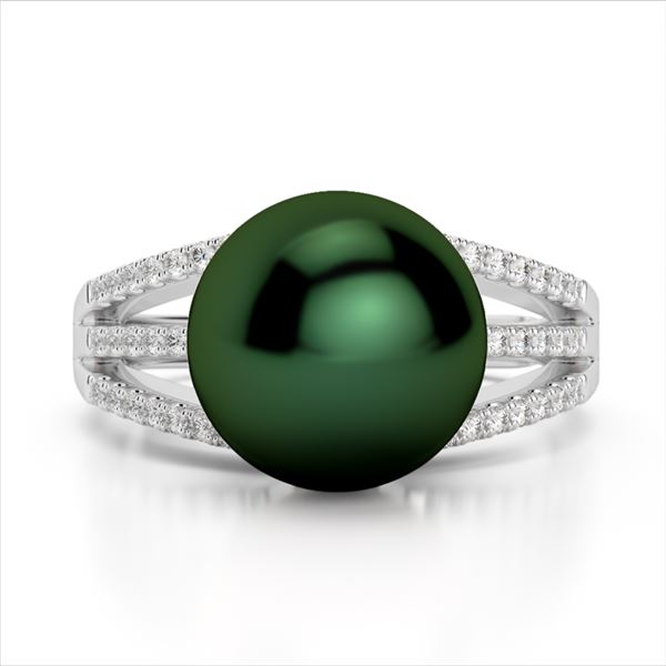 0.30 ctw Micro Pave VS/SI Diamond & Peacock Pearl Ring 18k White Gold - REF-39R3K