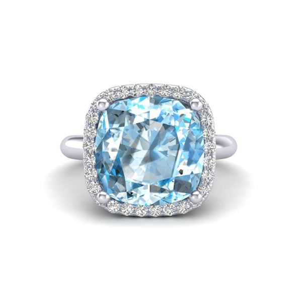 6 ctw Sky Blue Topaz & Micro Pave VS/SI Diamond Ring 18k White Gold - REF-49G3W
