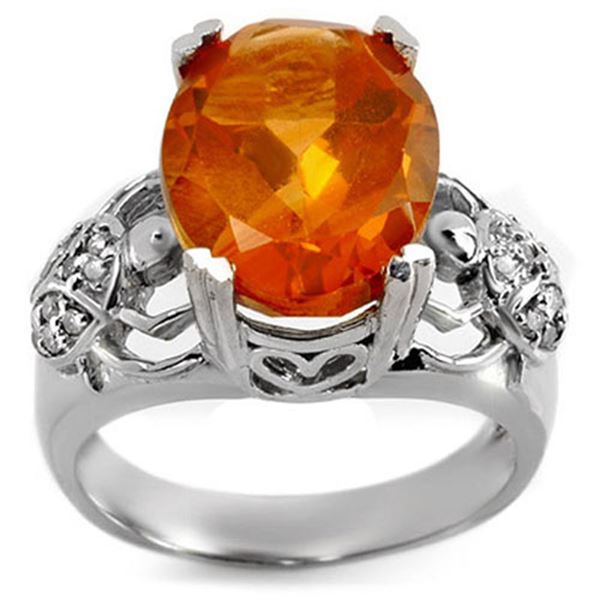 6.20 ctw Citrine & Diamond Ring 10k White Gold - REF-40F9M