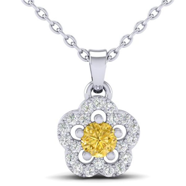 0.33 ctw Citrine & Micro VS/SI Diamond Necklace MOON 10k White Gold - REF-13N2F