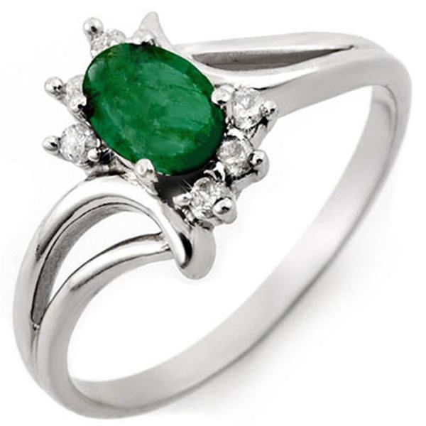 0.50 ctw Emerald & Diamond Ring 10k White Gold - REF-12X8A