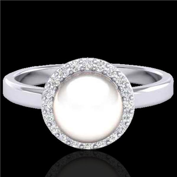 0.25 ctw Micro Pave VS/SI Diamond & White Pearl Ring 18k White Gold - REF-41F6M