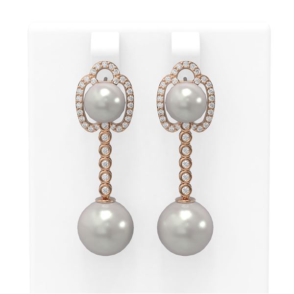 0.63 ctw Diamond & Pearl Earrings 18K Rose Gold - REF-119H8R
