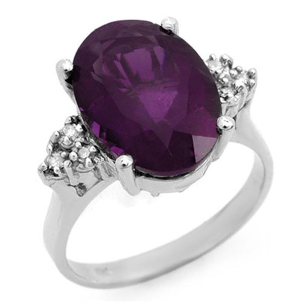 5.15 ctw Amethyst & Diamond Ring 18k White Gold - REF-45H4R