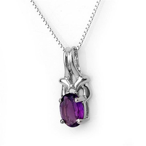 0.77 ctw Amethyst & Diamond Necklace 10k White Gold - REF-8N9F