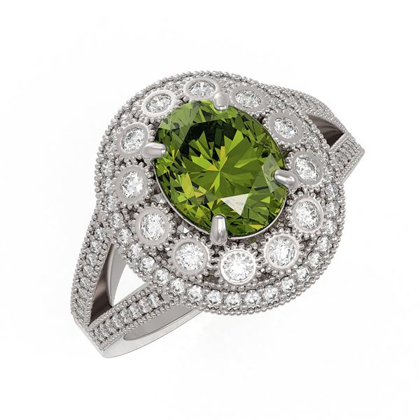 4.25 ctw Certified Tourmaline & Diamond Victorian Ring 14K White Gold - REF-132K8Y