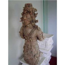 clay statue of Mayan kneeling Mayan priest 35" high
