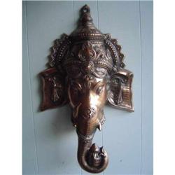 Ganesh Hindu God, copper on metal wall plaque 27" high