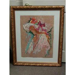 "Woman with White Hat" by Rita Asfour color litho with certificate
