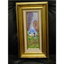 "Children with Sailboat" by Louis Cardin enameled copper art