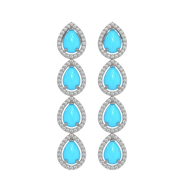 6.20 ctw Turquoise & Diamond Micro Pave Halo Earrings 10k White Gold - REF-158K2Y