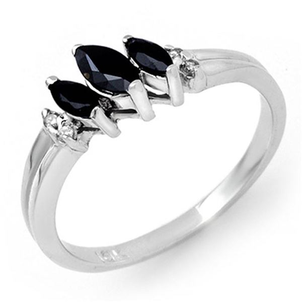 0.29 ctw Blue Sapphire & Diamond Ring 18k White Gold - REF-24H8R