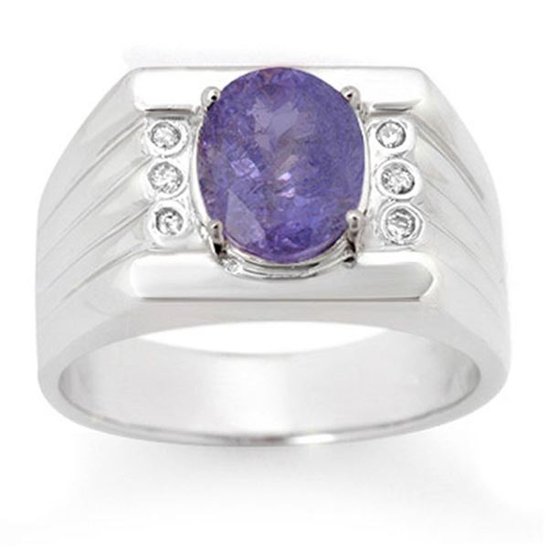 2.56 ctw Tanzanite & Diamond Men's Ring 10k White Gold - REF-87G3W