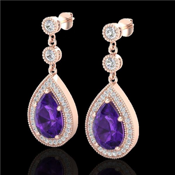 4.50 ctw Amethyst & Micro Pave VS/SI Diamond Earrings 14k Rose Gold - REF-47F9M