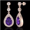 Image 2 : 4.50 ctw Amethyst & Micro Pave VS/SI Diamond Earrings 14k Rose Gold - REF-47F9M