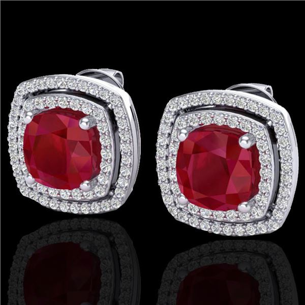 4.95 ctw Ruby & Micro Pave VS/SI Diamond Earrings 18k White Gold - REF-125R5K