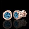 Image 2 : 1.09 ctw Fancy Intense Blue Diamond Art Deco Earrings 18k Rose Gold - REF-143W6H