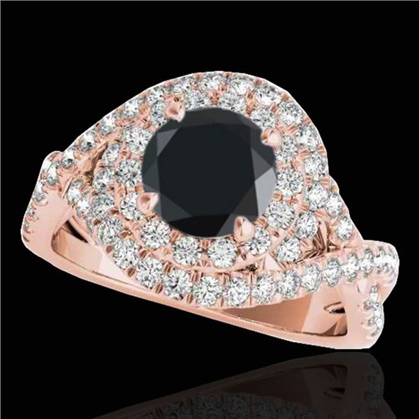 2 ctw Certified VS Black Diamond Solitaire Halo Ring 10k Rose Gold - REF-74R2K