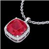 Image 1 : 6 ctw Ruby & Micro Pave Halo VS/SI Diamond Necklace 18k White Gold - REF-85X5A