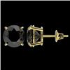 Image 2 : 3.70 ctw Fancy Black Diamond Solitaire Stud Earrings 10k Yellow Gold - REF-60M3G