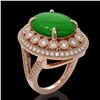 Image 2 : 9.27 ctw Jade & Diamond Victorian Ring 14K Rose Gold - REF-245Y5X
