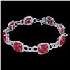 Image 2 : 25 ctw Ruby & Micro VS/SI Diamond Certified Bracelet 14k White Gold - REF-457H3R