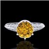 Image 2 : 1 ctw Intense Yellow Diamond Engagment Art Deco Ring 18k White Gold - REF-180K2Y