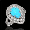 Image 1 : 4.02 ctw Turquoise & Diamond Victorian Ring 14K White Gold - REF-123F6M
