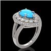 Image 2 : 4.02 ctw Turquoise & Diamond Victorian Ring 14K White Gold - REF-123F6M