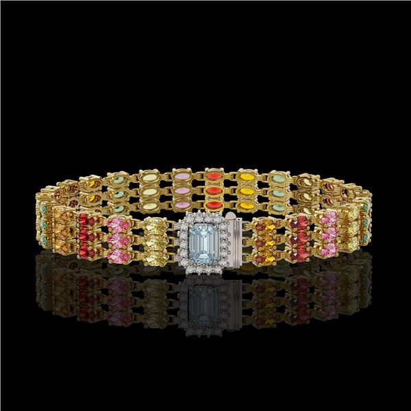 29.17 ctw Sapphire & Diamond Bracelet 14K Yellow Gold - REF-318W2H