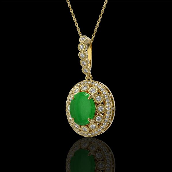 5.51 ctw Jade & Diamond Victorian Necklace 14K Yellow Gold - REF-156G8W