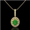 Image 2 : 5.51 ctw Jade & Diamond Victorian Necklace 14K Yellow Gold - REF-156G8W