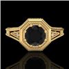 Image 2 : 0.84 ctw Fancy Black Diamond Engagment Art Deco Ring 18k Yellow Gold - REF-89X3A
