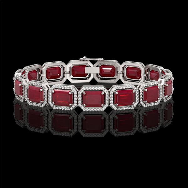 38.61 ctw Ruby & Diamond Micro Pave Halo Bracelet 10k White Gold - REF-424G5W