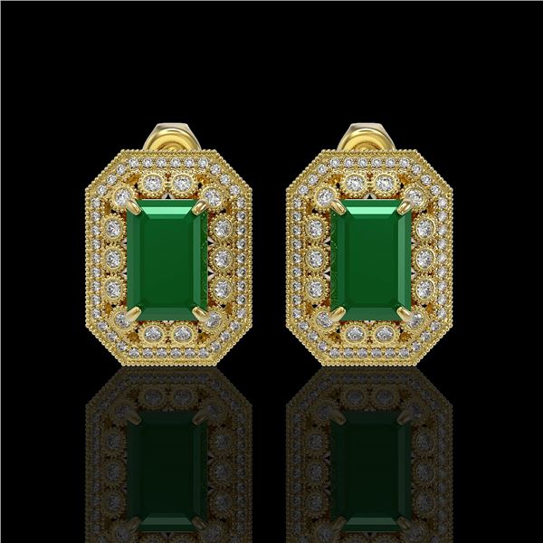 13.75 ctw Certified Emerald & Diamond Victorian Earrings 14K Yellow Gold - REF-266K4Y