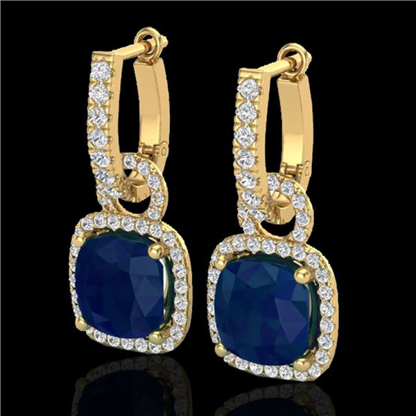 6 ctw Sapphire & Micro Pave VS/SI Diamond Earrings 18k Yellow Gold - REF-118N9F