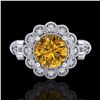Image 2 : 1.2 ctw Intense Fancy Yellow Diamond Art Deco Ring 18k White Gold - REF-290G9W