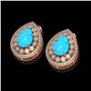 Image 2 : 7.54 ctw Turquoise & Diamond Victorian Earrings 14K Rose Gold - REF-218N2F