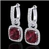 Image 1 : 7 ctw Garnet & Micro Pave VS/SI Diamond Earrings 18k White Gold - REF-105G5W