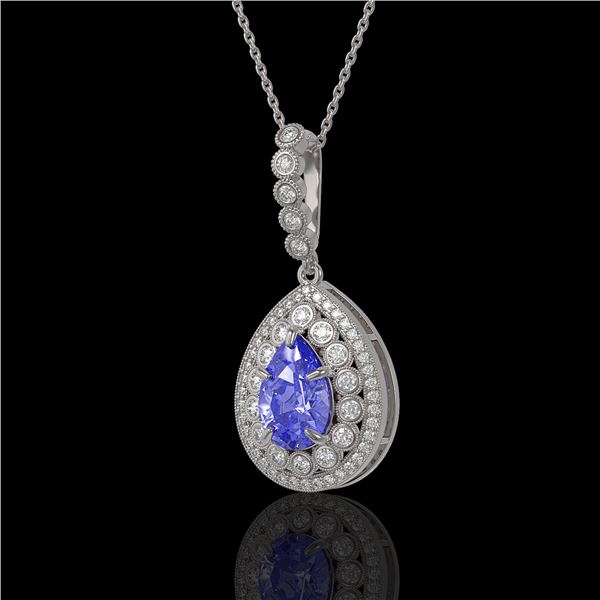 4.47 ctw Tanzanite & Diamond Victorian Necklace 14K White Gold - REF-245R5K