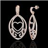 Image 2 : 3.20 ctw Micro Pave VS/SI Diamond Heart Earrings 14k Rose Gold - REF-230H3R