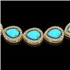 Image 3 : 29.73 ctw Turquoise & Diamond Micro Pave Halo Necklace 10k Yellow Gold - REF-588H5R